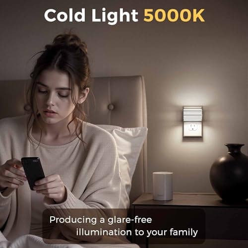 L LOHAS LED Night Lights Plug into Wall, 2 Pack Modern Night Light with Dusk to Dawn Sensor, Dimmable Plug in Night Light, Adjustable Brightness, 5000K White for Bedroom Bathroom Hallway - Thumbnail 4