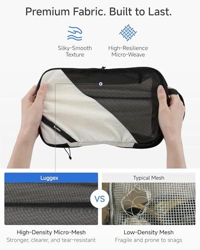 LUGGEX Compression Packing Cubes for Travel, 4 Set Lightweight Luggage Organizer Bags with Shoe Bag, Space Saving Suitcase Packing Cubes for Carry-On with Breathable Mesh, Double-Zipper (POX01, Beige) - Thumbnail 4