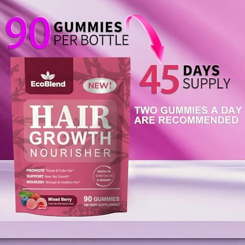 EcoBlend Hair Growth Gummies Women Vitamins—excellerator Nourish Hair and Nail Promote Fuller Locks with a Natural, Gentle Formula—Filled Gummies—Mixed Berry Flavor—90 Count (45-Day Supply) - Thumbnail 4