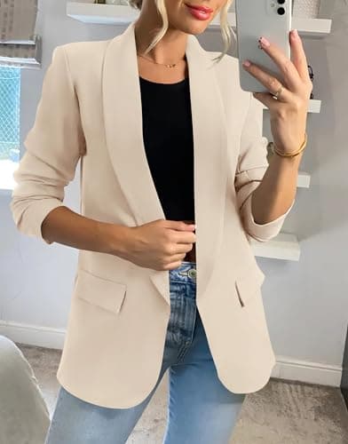 KIRUNDO Womens Blazer 2026 Spring Fall Bussiness Casual Long Sleeve Open Front Work Office Dressy Suit Jackets with Pockets(Beige, Large) - Thumbnail 4