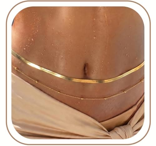 18K Gold Plated Waist Chain, Belly Chain for Women Layered with Waist Beads & Snake Chain Summer Jewelry Waterproof Non Tarnish Body Chain Gold Jewelry Belt Festival Outfits for Women Clothes Accessories - Image 1
