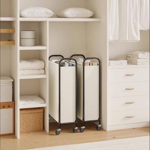 GRANNY SAYS 80L Slim Laundry Hamper with Wheels, Fabric Rolling Laundry Basket, Narrow Clothes Organizer, Tall Hamper for Closet, Laundry Room, Bathroom, Beige - Thumbnail 6