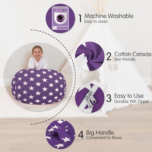 Aubliss Stuffed Animal Storage, Canvas Bean Bag Chairs Cover, X-Large 48" Kids Toy Storage Organizer for Blankets Towels Clothes - Thumbnail 2