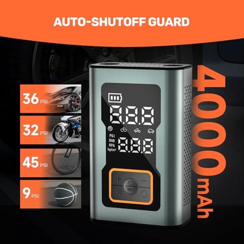 Cordless Tire Inflator Portable Air Compressor, 150 PSI Mini Bike Pump with Digital Dual Values Display, Electric Car Pump with Pressure Gauge LED Light, Air Pump for Auto, Motorcycle, Bicycle, Balls - Thumbnail 4