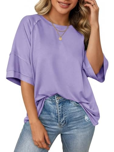 Cicy Bell Womens Oversized T-Shirts Summer Crew Neck Half Sleeve Tunic Tops Casual Loose Fit Basic Tee Shirt Purple - Image 1