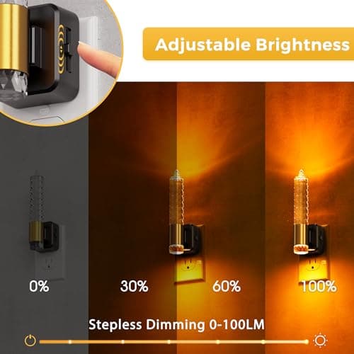L LOHAS LED Night Light, Amber Candle Night Lights Plug into Wall,2 Pack 0-100 LM Dimmable Nightlight, Plug in Acrylic Diamond Night Light with Dusk to Dawn Sensor, for Bathroom Hallway - Thumbnail 4