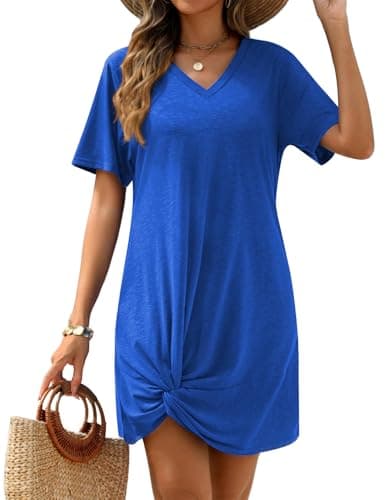AI'MAGE Women's Bathing Suit Cover Up Short Sleeve Swimsuit Coverup V Neck Bikini Beachwear Twisted Mini Dress(Royal Blue, X-Large)