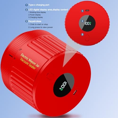 LOVE MOMENT Electric Mason Jar Vacuum Sealer Kit for Wide Mouth and Regular Mouth Mason Jar - Red - Thumbnail 6