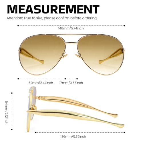 SODQW Gold Aviator Sunglasses for Women Men Trendy Designer Metal Sun Glasses with UV400 Metal Frame Ladies Shades - Thumbnail 4