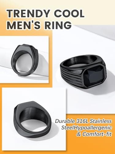 Bestyle Black Rings for Men Vintage Chunky Big Biker Band Large Signet Thumb Ring, Cocktail Statement Promise Gift for Birthday, Size 13 - Thumbnail 5