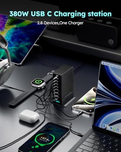 380W USB-C Charger Block, 8-Port USB-C Charging Station PD 30W + 100W PC Laptop, Fast Charging Hub with High-Power Fast Charging Cable for MacBook Pro/Air, DELL, iPad, iPhone, Samsung Galaxy Black - Thumbnail 3