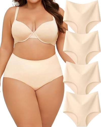 UNDER THE SEA Seamless Underwear for Women High Waisted V-shaped Back Briefs Soft No Show Womens Panties 4 Pack M - Image 1