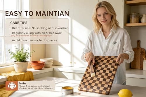 FYCTIO Checkered Cutting Boards for Kitchen, Wooden Chopping Board with Juice Grooves & Handles, Acacia Decorative Cutting Board Butcher Block Serving Tray with Gift Box, 16.5" x 11.6" x 0.8" - Thumbnail 6