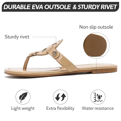Stratuxx Kaze Women's Dressy Patent Leather Thong Sandals with Memory Foam,Comfy Beach Slides Slip On Flat Sandals for Women - Thumbnail 3