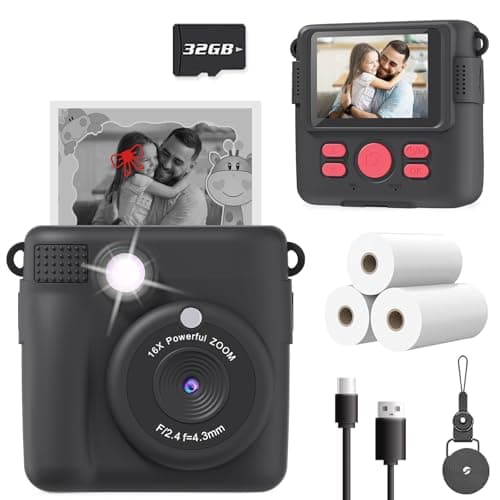 ESOXOFFORE Kids Camera Instant Print, Christmas Birthday Gifts for Kids Age 3-12, Selfie Digital Camera with 1080P Videos,Toddler Portable Travel Cameras Toy for 4 5 6 7 8 9 Year Old Boys Black - Image 1