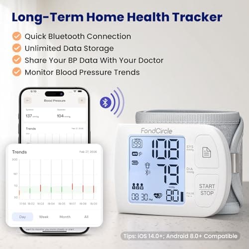 FondCircle Wrist Blood Pressure Monitor, Bluetooth Automatic Blood Pressure Cuff for Home Use, Talking Digital Machine with Smart App Sync, 3-User Mode 398 Memory, (5.3"-8.5" in Cuff) - Thumbnail 6