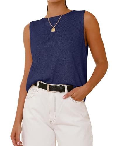 BTFBM Sleeveless Sweater Tops for Women 2026 Crew Neck Lightweight Casual Loose Tank Summer Outfits Fashion Clothing(Navy, X-Small) - Image 1