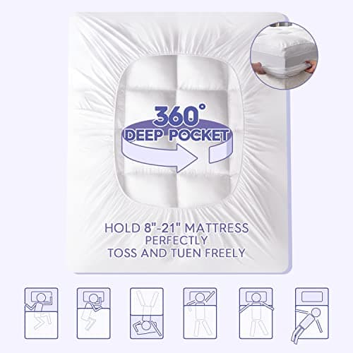 ABENE Mattress Topper for Back Pain Relief, Extra Thick Mattress Pad Pillowtop, Soft Mattress Protector Cover with 8"-21" Deep Pocket (Pure White, Twin, Feather Down) - Thumbnail 4