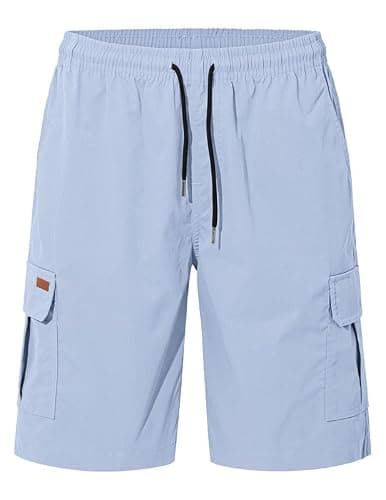 AUSELILY MEN Mens Cargo Shorts Drawstring 9 inch Casual Outdoor Work Relaxed Fit with Pockets Sky Blue 2XL - Thumbnail 4
