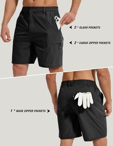 MOURCE Mens Cargo Shorts Quick Dry - Water Resistant Outdoor Hiking Shorts Men with Zipper Pockets, Black - Thumbnail 3