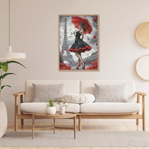Paris Flower Woman with Umbrella Puzzles for Adults 1000 Pieces, Eiffel Tower Beautiful Girl Jigsaw Puzzles, Challenging Retro Art Puzzles - Thumbnail 6