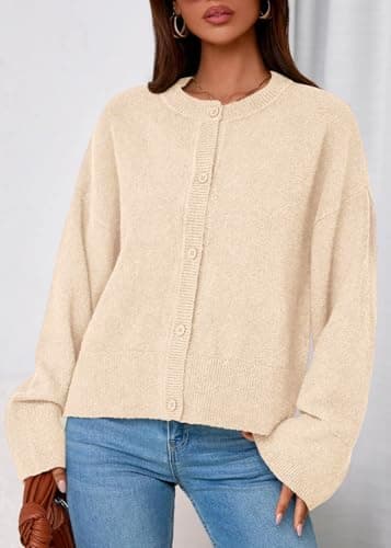KIRUNDO Cardigan Sweaters for Women Fall Trendy Long Sleeve Chunky Knit Button Up Oversized Winter Jacket Casual Outwear(Cream, Small) - Thumbnail 6