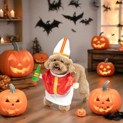 NACOCO Halloween Dog Pope Costume - Pet Cosplay Clothes Cat Special Outfit Apparel Pope Hat Adjustable Puppy for Pet Parties Small Medium and Large Dogs(Red Pope, L) - Thumbnail 4