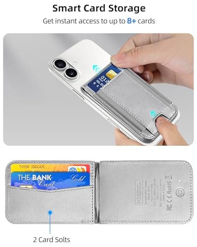 ExtreLife MagSafe Wallet, Work with Apple Find My, Magnetic Phone Wallet Stand for iPhone 17/16/15/14/13/12 Series, 8 Card Holder, RFID Blocking, Rechargeable, Grey - Thumbnail 4