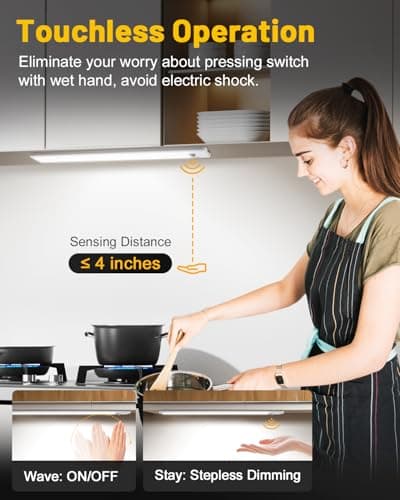 Pak 16 Inch Under Cabinet Lights, Hand Wave Sensor 83 LED Indoor Cabinet Lighting, USB Rechargeable Wireless Closet Light, Stepless Dimming Under Counter Light for Kitchen, Shelves, Bedroom, 2 Pack - Thumbnail 2