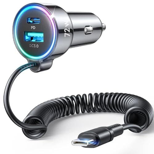 72W Car Charger USB C for iPhone 17/16, 36W Super Fast Charging Type C Coiled Cable for iPhone 17/16 Pro Max Plus/Samsung S25/S24/S23/Pixel 10 Car Phone Charger Adapter for Pixel/Android, iPad Pro - Image 1