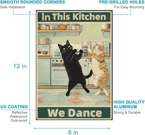 Carastora Funny Cat Kitchen Wall Decor – Vintage Metal Tin Sign for Home, Cafe, or Bar, Retro Cooking Theme Wall Art, 12x8 Inch - Thumbnail 6