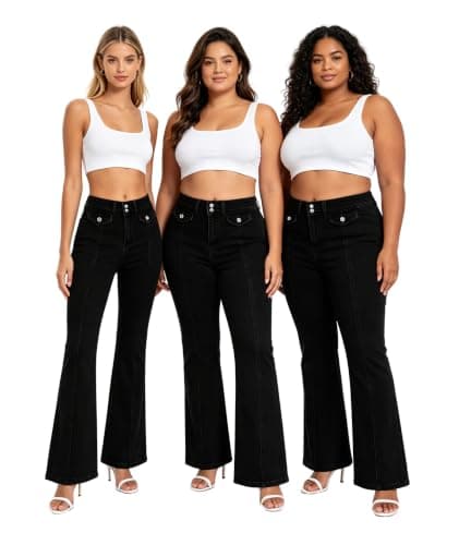 MARIASHA Jeans for Women Flared Leg Stretch High Wasited Printed Pocket Pants Black XL - Thumbnail 5
