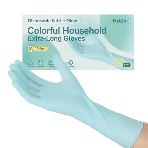 Brigic 12-Inch Extended Disposable Nitrile Gloves | Latex-Free & Powder-Free | Full Palm Textured Grip | Multipurpose for Home, Kitchen, Beauty & Garden Mint Green, Large (Pack of 50)