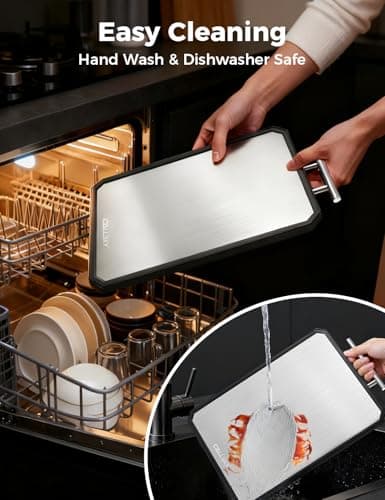 Titanium Cutting Board for Kitchen, Double Sided Non Toxic Titanium Cutting Board with JUICE GROOVE, Food-Grade Metal Chopping Board, Pure Titanium&Wheat Straw PP, Dishwasher Safe16.3”×11”-1 PC - Thumbnail 6