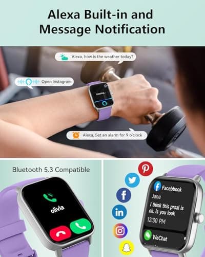 Smart Watches for Women/Men, Smart Watch for Android Phones and iPhone Compatible, Alexa Built-in, 1.8" Fitness Watches for Women, IP68 Waterproof /Bluetooth Call, Heart Rate/Sleep Monitor, Purple - Thumbnail 3