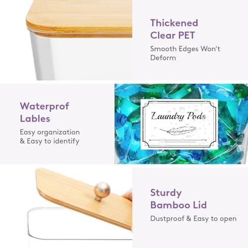 Lifewit Large Laundry Pods Container& Dryer Sheet Holder, Laundry Storage Containers, Laundry Room Organization Storage Jars for Powder, Scent Booster Beads,Bamboo Lid,0.53+0.7 gal,4 Pcs - Thumbnail 5