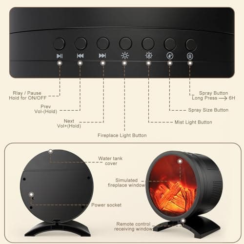 Fireplace Flame Oil Diffuser with Speaker & 260mL Fire Oil Diffuser,Essential Oil Diffuser 5 Color Fire Aroma Diffuser Aromatherapy Aroma Diffuser, Ultrasonic Mist with Timer & Auto Shut-Off - Thumbnail 6