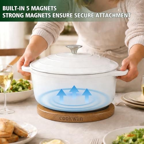 8 Inch Magnetic Wooden Trivets, Acacia Wood Pot Holder with 3 Heat-Resistant Silicone Rings, Kitchen Round Magnetic Trivet for Cast Iron Pots, Pans and Hot Dishes - Thumbnail 3