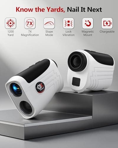 Leexox Golf Rangefinder with Slope Switch, Rechargeable Range Finder with Flag Lock Vibration, 7X Magnification Golf Rangefinder 1200 Yards, Portable with Magnetic Stripe – Tournament Legal, White - Thumbnail 2