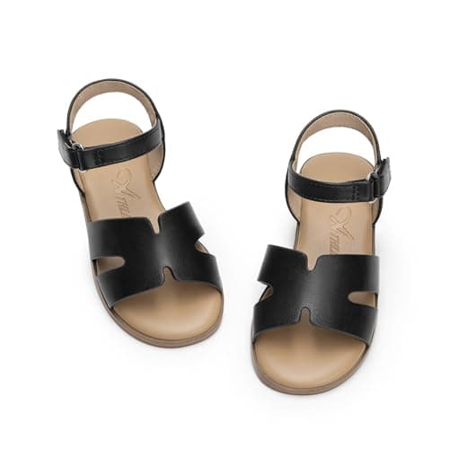 Athlefit Toddler Sandals Girls Dress Sandals Kids Open Toe Flat Ankle Strap School Daily Summer Shoes Black Size 13 Little Kid - Image 1