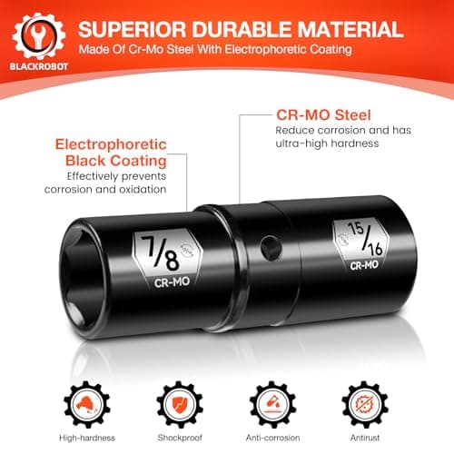 BLACKROBOT 1/2" Drive Impact Lug Nut Socket Set, 7/8" x 15/16" Impact Socket Set, CR-MO, 6-Point, Electroplated Surface for Auto Repair - Thumbnail 3