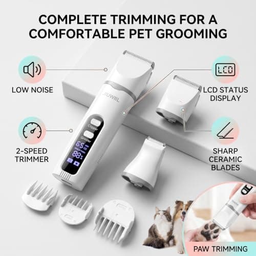 JIUWIIL Dog Clippers for Grooming, 4 in 1 Dog Grooming Kit Hair Clipper with LCD Display, Dog Trimmer for Grooming, Dog Hair Trimmer for Paw Nail Grinder,Shaver Grooming Supplies for Pet Cats Dogs - Thumbnail 3