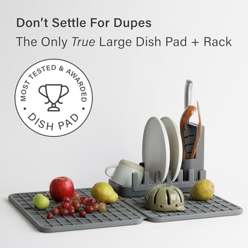 Dorai Home Collapsible Dish Drying Rack and Stone Dish Pad – Large Foldable Drying Rack with Instant - Dry Stone Mat –Space-Saving Drainer Rack for Kitchen Counter - 24.6" x 16.5", Slate - Thumbnail 6