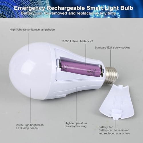 Erkangsm Rechargeable Emergency Smart Light-Bulbs with Remote,Removable Battery Light Bulb,3 Color and Dimmable 1200mAh 12W E27 LED Light Bulbs for Home, Camping, Tent,Pack of 2 - Thumbnail 2