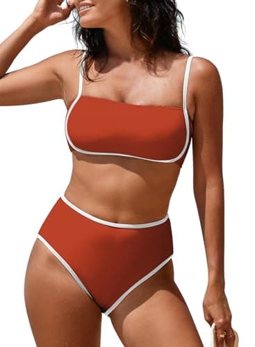 Pink Queen Women Bikini Sets Sexy High Waisted Tummy Control 2 Piece Swimsuit Color Block Bathing Suits Red Dahlia M - Image 1