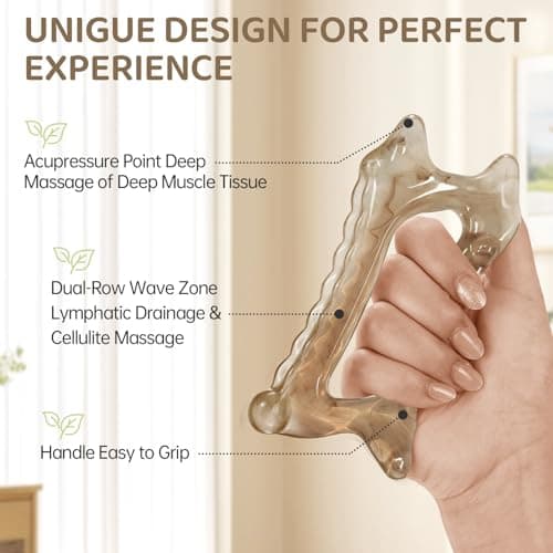 InfiniteRelax 6-in-1 Resin Body Gua Sha Facial Tools - Lymphatic Drainage Tool, Face Gua Sha Tool & Acupressure Tool - Body Guasha Tool, Trigger Point Massage Tool Fascia &Cellulite Massager(Amber) - Thumbnail 2
