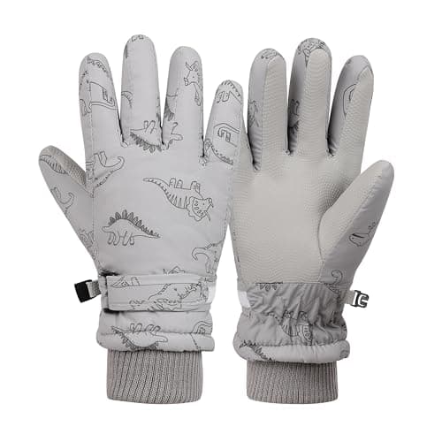 Sea Zaela Waterproof Winter Gloves for Kids Toddler Warm Snow Gloves Boys Girls Ski Gloves Windproof Mittens Youth,Grey Dinosaur,4-6 T - Image 1