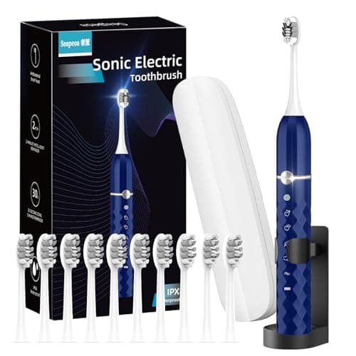 Sonic Electric Toothbrush Set, Equipped with 10 Brush Heads and Travel case, IPX8 Waterproof, 2-Minute Timer, 42000 High-Frequency Vibrations, 5 Modes, The First Choice for Gift Giving, Dark Blue - Image 1