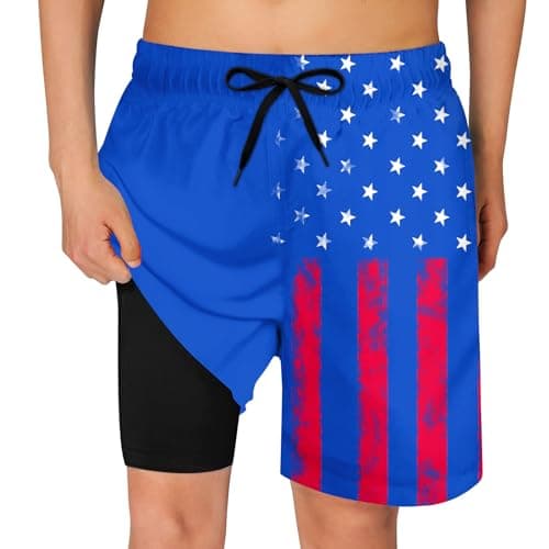 Cozople Boys Palm Swim Trunks Size 8 Quick Dry UPF Beach Boards Shorts Summer Beach Surf Bathing Shorts with Boxer Brief Liner Swimwear - Image 1