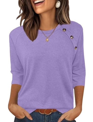 Bakoliza 3/4 Sleeve Tops for Women 2026 Women Shirts Dressy Casual Ladies Blouses Basic Tunic Tops Summer Womens Clothes Light Purple - Image 1